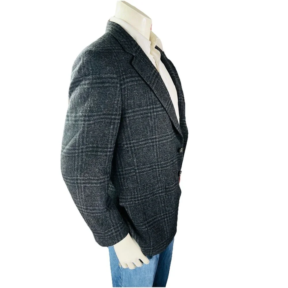 John Alexander Premium Men 42S Dark Plaid Wool Sport Coat Blazer Classic Fit